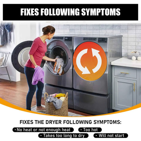 Woman using dryer with Durable Dryer Thermal Fuse Replacement For Whirlpool Kenmore KitchenAid, No Fuss Snap In Fit