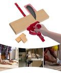 Rigid Aluminum Miter Gauge For Table Saws With Telescoping Fence Tweak Free Adjustment and Ergonomic Grip angled on wood piece