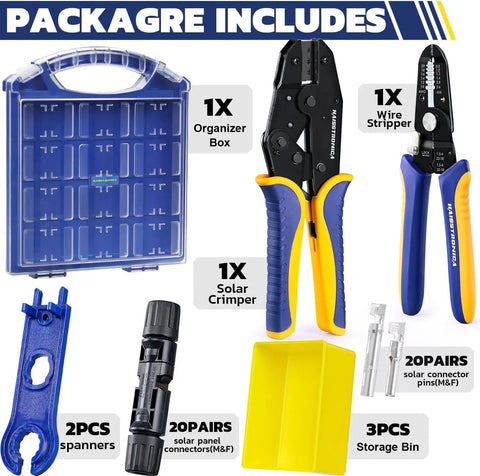 All-In-One Solar Crimping Tool Kit With Stripper And Spanners, 20 Pairs MC4 Connectors For PV Cable Installation components