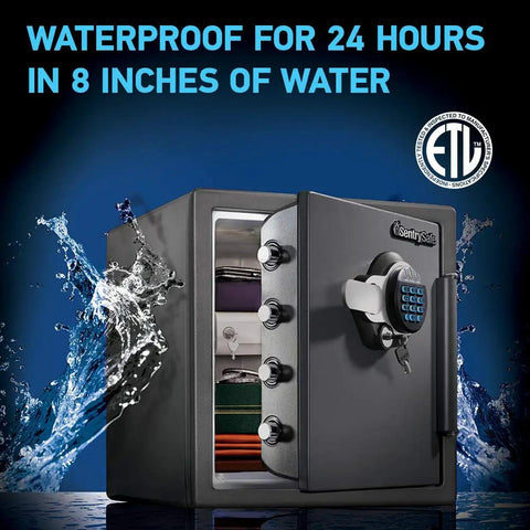 Waterproof And Fireproof Alloy Steel Home Safe With Digital Keypad For Quick Access, 1.23 Cubic Feet, SFW123GDC open view