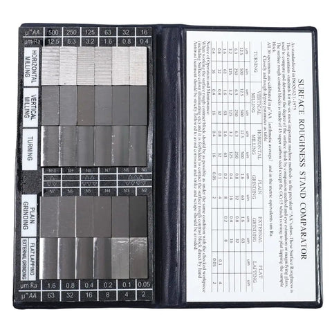 Surface Finish Comparator Set Ra 0.05 To 12.5 Micrometers, 30 hardened steel blocks for tactile and visual roughness checks