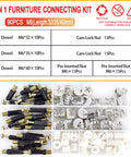 M6 Furniture Cam Lock Hardware Set 90 Pieces With 32 35 And 40mm Eccentric Wheel Nuts, assorted cam nuts and dowels.