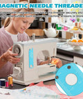 Using 3 In 1 Needle Threader With Magnifier For Sewing, Quick Threading Tool With Magnetic Mount And Integrated Ruler shown in use