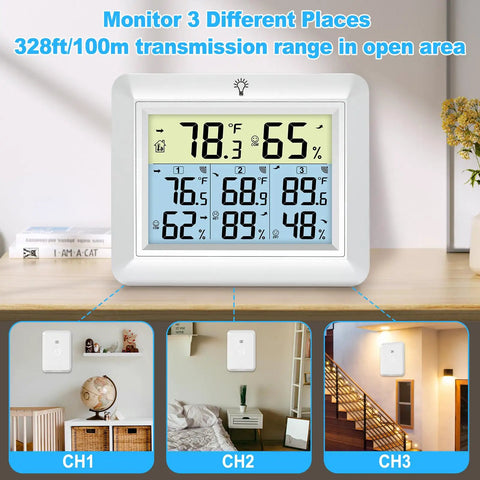 Wireless Indoor Outdoor Thermometer With 3 Remote Sensors And 1 Main Console All In One Four Zone Temperature And Humidity Monitor