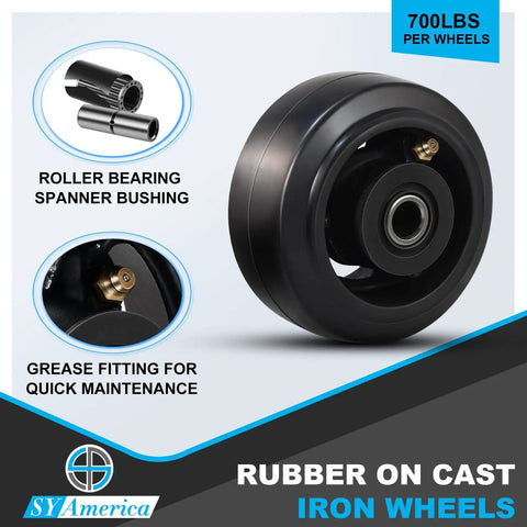 Beefy Heavy Duty Caster Wheels Set Of 4 4 Inch By 2 Inch Industrial Casters With Rubber On Cast Iron Wheels details