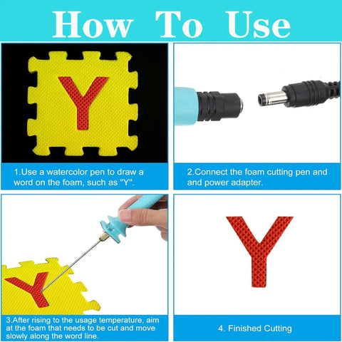How to use Hot Wire Foam Cutter Pen 30W High Power Foam Cutting Tool for precise foam engraving on yellow puzzle piece