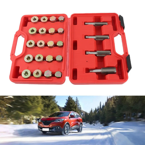 Ultimate Engine Oil Pan Thread Repair Kit, 64 Piece Set With Oversized Taps And Plugs, Fixes Stripped Drain Plugs On Cars And Trucks Fast, red case