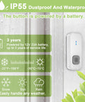Wireless Waterproof Doorbell Kit with 2 Push Buttons and 2 Plug In Receivers, IP55 rating, battery powered, wall mounted.