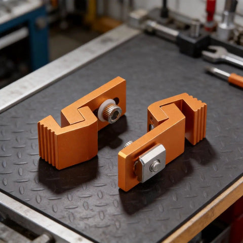 Heavy Duty Low Profile Cnc Side Pressure Plate Kit With T Track Claw Clamps For 3018 Router 6063 Aluminum workholding fixture on workbench.