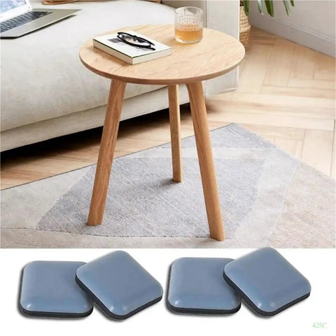 50 Pack Furniture Sliders Save Your Back Heavy Duty Adhesive Glides Move Heavy Loads Like Butter Smooth Carpet Compatible Floor Protectors No Sweat Relocation Tool with round table and grey sliders.