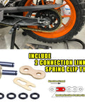 Honda Compatible 520 X Ring Chain And Chain Breaker Kit installed on motorcycle wheel with connector links displayed