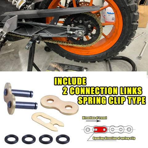 Honda Compatible 520 X Ring Chain And Chain Breaker Kit installed on motorcycle wheel with connector links displayed