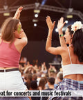 Two women dancing at a concert highlighting Blackout Soft Foam Earplugs With 32 dB NRR, 7 Pairs Plus Travel Case for concerts.