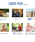 Portable Camping Shower Pump Powered By Four D Batteries shown used for camping, hiking, van-life, beach shower, muddy pets, elderly care