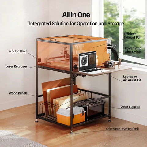 Laser Engraver Enclosure Cabinet With Exhaust And Ventilation Fan, Heavy Duty Protective Cover Tent For Laser Cutters, Quiet Workstation