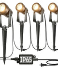 Outdoor Landscape Lighting Kit Four Pack With Transformer Integrated LED Technology IP65 Waterproof Connectable Spot Lights