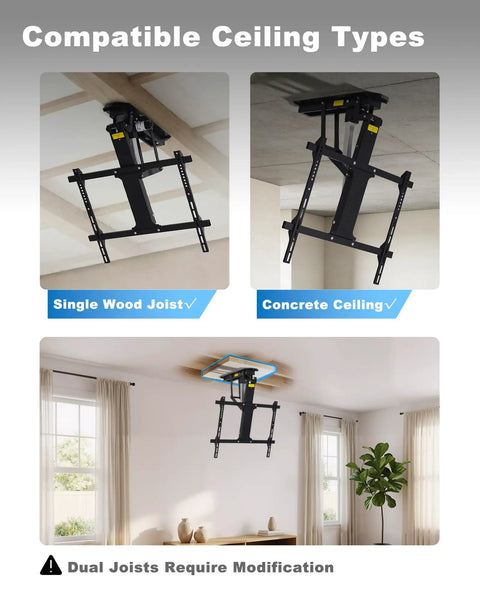 Motorized Drop Down Ceiling TV Mount Fits 32 To 70 Inch Screens With Wireless Remote Holds Up To 88 Lbs Heavy Duty Electric Lift Bracket Slick Retracting Design For Clean Modern Home Theater Setup