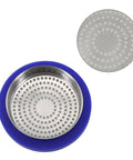 Top view of silicone group head gasket seal for Cafelat E61 espresso machines compatible with Faema and Rocket, blue with filter screen