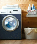 Upon A Star Navy And Metallic Peel And Stick Wallpaper For A Quick No Mess Makeover on washing machine front