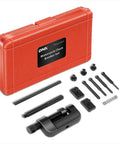 Chain Breaker And Rejoiner Tool With C Frame Includes Three Anvils And Three Break Pins Fits Most Drive And Cam Chains From 35 Through 630 Ideal For Dirt Bikes ATVs Motorcycles And Red toolkit with red case