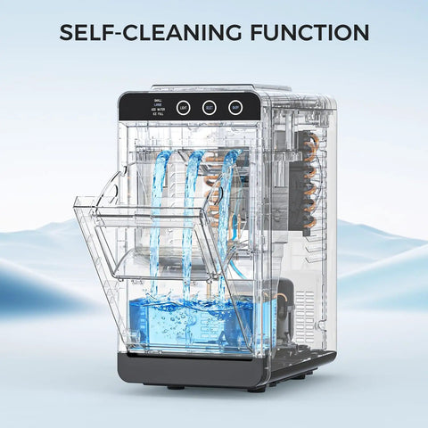 Compact Countertop Ice Maker With No Fuss Self Cleaning, Delivers 8 Cubes In 6 Minutes And Up To 26 Lbs Per Day, transparent view