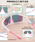 Unisex Sports Sunglasses For Men Women And Teens With UV400 Protection Wraparound Wide View One Piece Frame Built For Baseball Biking And Cycling Dust Wind Blocker Stylish Comfort For All Day Wear, showcasing design features on a running track background.