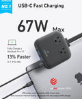 Road Tested Solid Power Brick And 67W Type C Charger with dual outlets, ideal for fast charging in compact travel sizes.