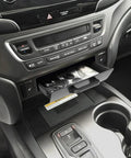 Close-up of open Removable Center Console Tray Organizer for Honda Pilot 2016-2022 displaying coins and small items neatly inside cubby.
