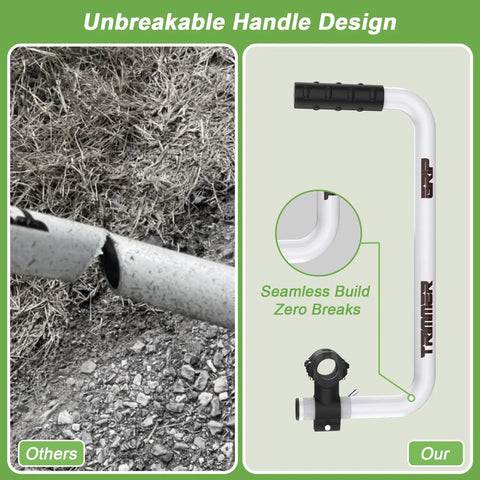 Comparison of broken handle versus Ergonomic Weedeater Handle Extension For String Trimmer Keeps You Standing Up Straight And A Back Saver For Edging And Trimming 17.7 Inch Lawn Care And Landscaping