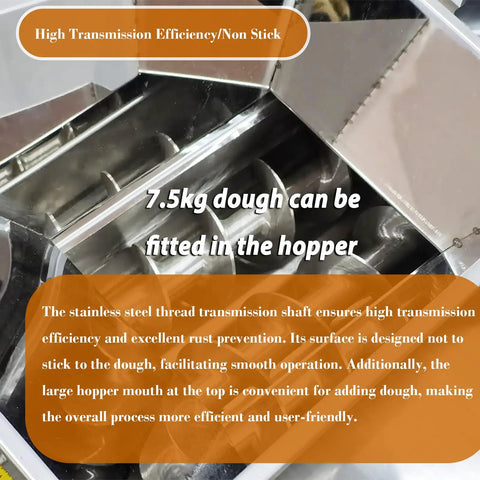 Hopper of Pro Grade Dough Divider Cutter Machine, holds up to 7.5kg dough, stainless steel for home bakery use
