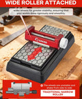 Heavy Duty Chisel Sharpening Jig And Wood Honing Guide With Adjustable Angles For Short Plane Blades with a wide roller feature.