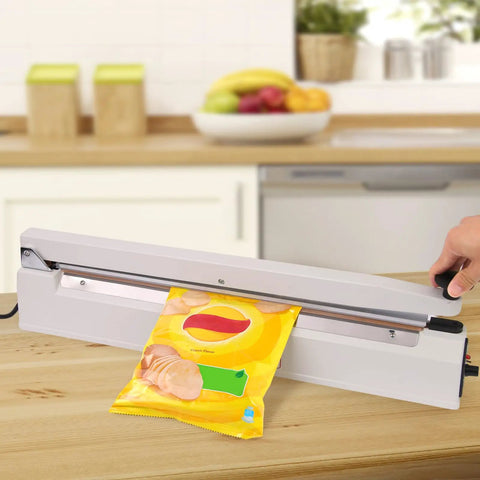 20 Inch Commercial Impulse Sealer Machine With Industrial Grade Aviation Aluminum Body For Heavy Duty Workhorse High Efficiency Heat Sealing In Factories Warehouses And Food Packaging Lines sealing snack bag on counter
