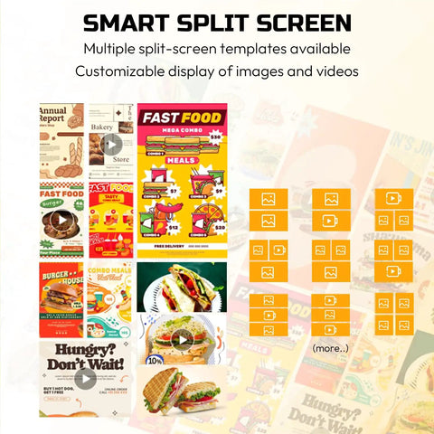 Smart split screen layout showcasing multiple templates for Top Notch 37 Inch Black Digital Signage Display packing crisp Fhd graphics.