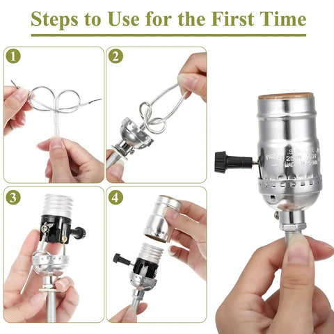 DIY Lamp Wiring Kit With 8 Inch Silver Harp 3 Way Socket 8 Foot Clear Wire Two Sets Of Hardware Lock Nuts Washers And Tubes For Quick Lamp Design Repair And Plug And Play Custom Lighting Projects