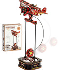 3D Wooden Puzzle For Grownups Gravity Swing Model Kit 163 Piece Set recreating a classic biplane gladiator with display box visible