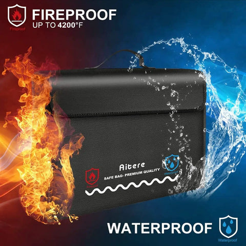 Fireproof Document And Money Bag Set For Home And Office With Lockable Zipper Waterproof Build 17x12x6 Inch Document Tote image