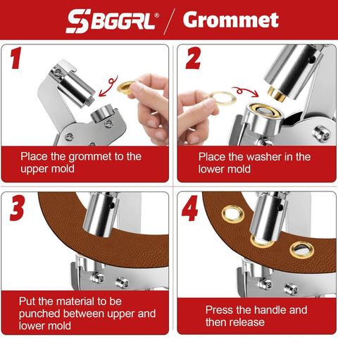 Step-by-step guide on using Grommet Tool Kit 3/8 Inch Heavy Duty Eyelet Pliers with 300 Pcs 10mm Metal Grommets Set for various materials