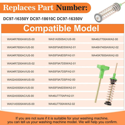 Washer Suspension Rods Replacement Kit with part numbers and compatible models list for various washers