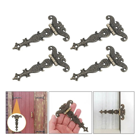 4 Pack Heavy Duty Zinc Alloy Antique T Hinges With Screws 69x113mm Bronze Finish for barn doors and wooden boxes