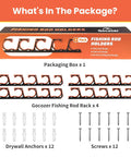 Heavy Duty Fishing Rod Holder Set For Garage Wall Or Ceiling Mounts With Soft TPU Pads, Horizontal Rod Storage Organizer, Secure Wall Mounts For Tackle And Poles, 4 Pack packaging including 12 drywall anchors and 12 screws