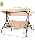 All Weather Outdoor Porch Swing With Stand And Adjustable Canopy Converts To Bed 2 In 1 Convertible Patio Swing measurements