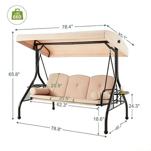 All Weather Outdoor Porch Swing With Stand And Adjustable Canopy Converts To Bed 2 In 1 Convertible Patio Swing measurements