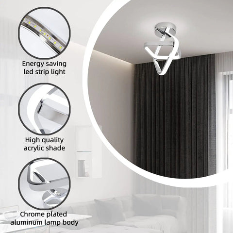 Dope Modern LED Ceiling Light In Chrome Finish With 6000K Daylight Glow mounted in a living room setting with highlighted features.