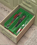 Heavy Duty Plastic Shelf Bins For Garage And Closet Organization Sturdy 18 By 4 By 4 Inch Blue Bins 12 Pack Versatile Storage Containers For Shelves Drawers Cabinets Under Sink And More in wooden kitchen drawer with utensils