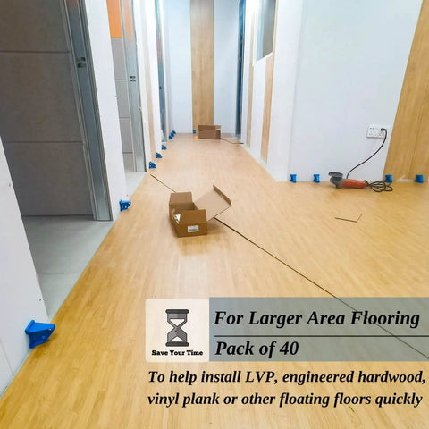 Flooring Spacers 1/2 Inch And 1/4 Inch Pack Of 40 used in laminate plank installation, ensuring even gaps in a room.