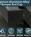 Aluminum RV Bumper End Cap Kit Two Pack For 4 Inch Square Campers with secure latch and rust-resistant end cap.