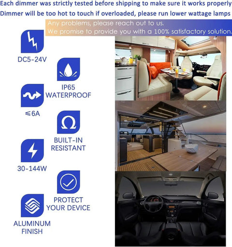 Road Ready Smooth Flicker Free DC Led Dimmer Switch For RV Camper Interior Lighting With Easy Pull Off Knob Controller in a stylish RV.