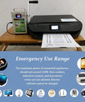 Portable Hand Crank Emergency Generator for Outdoor Survival On The Go with 150W Dynamo Power next to a printer on table