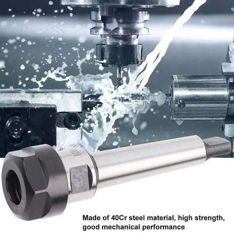 Top Notch MTA2 ER20 Collet Chuck Holder With Morse Taper Shank For CNC Lathe, Made From Premium 40Cr Steel, shown in machining process.