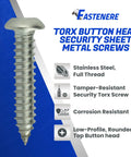 No Sweat Installation Heavy Duty Torx Security Sheet Metal Screws Number 10 X 1 Inch Button Head, Tamper Resistant with low-profile head.